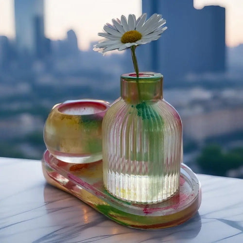Exclusive 3-Piece set in epoxy: Vase, jar and oval tray. Epoxy-Crafts