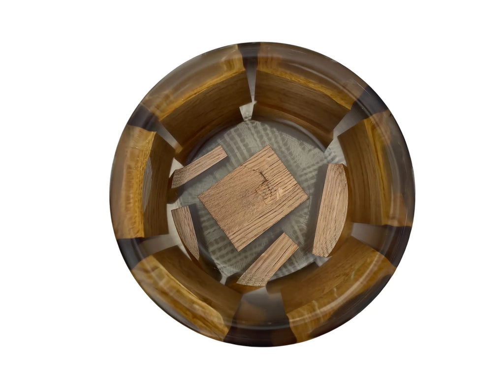 Håndlaget bolle i gjennomsiktig sort epoxy og eik – 18 cm Epoxy-Crafts